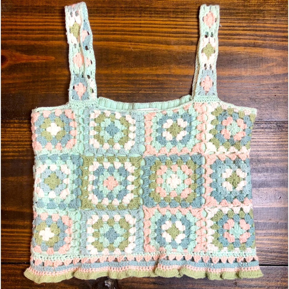 American Eagle Crochet Crop Top Small Retro Y2K Pastel